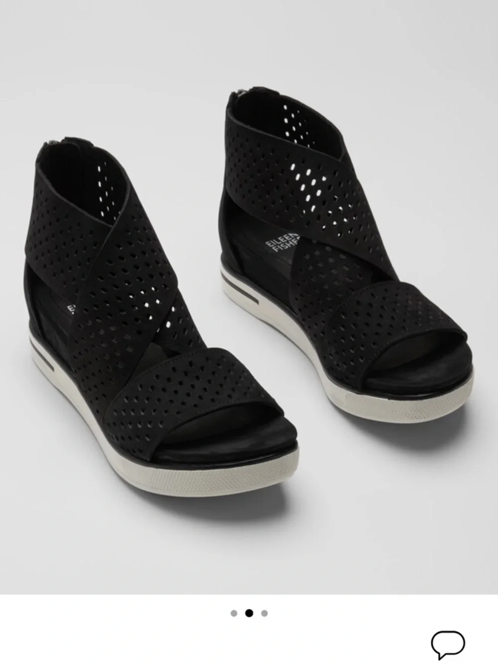 Eileen Fisher Black Perforated Wedge Sandal still in store
